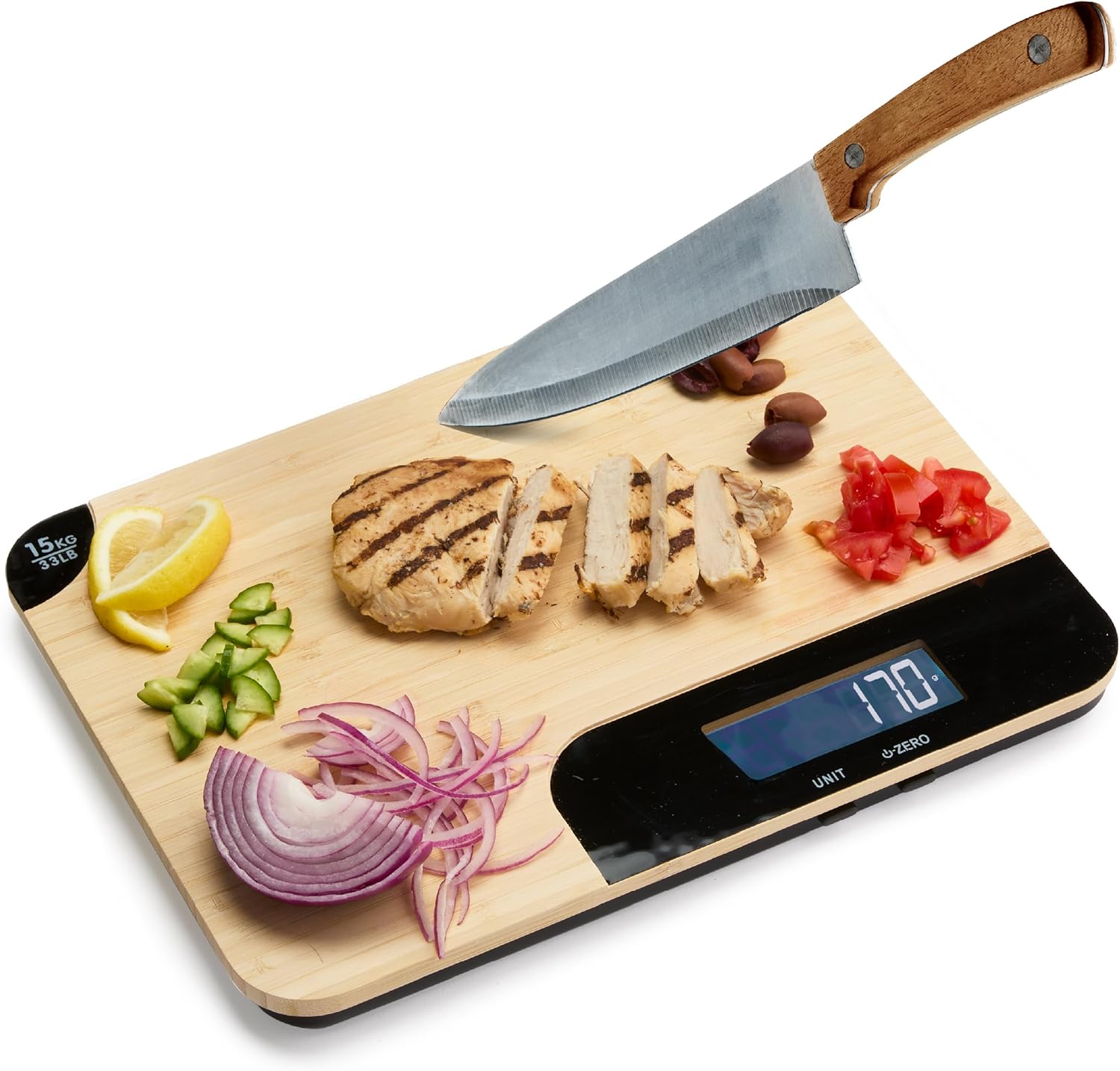 2-in-1 Bamboo Cutting Board & Digital Food Scale
