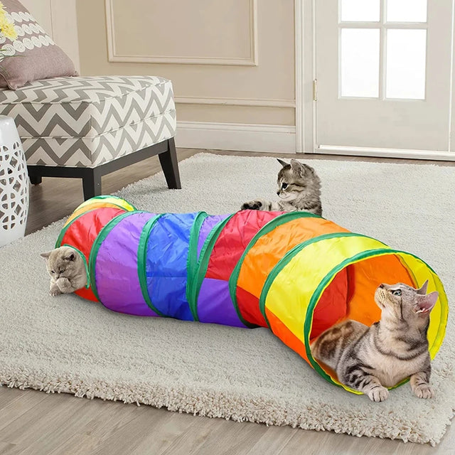 Collapsible Rainbow Cat Tunnel Toy