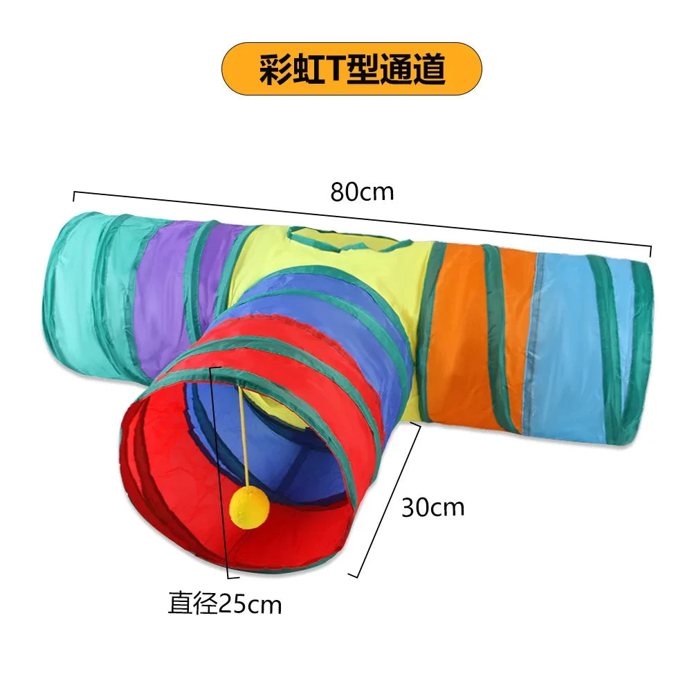 Collapsible Rainbow Cat Tunnel Toy
